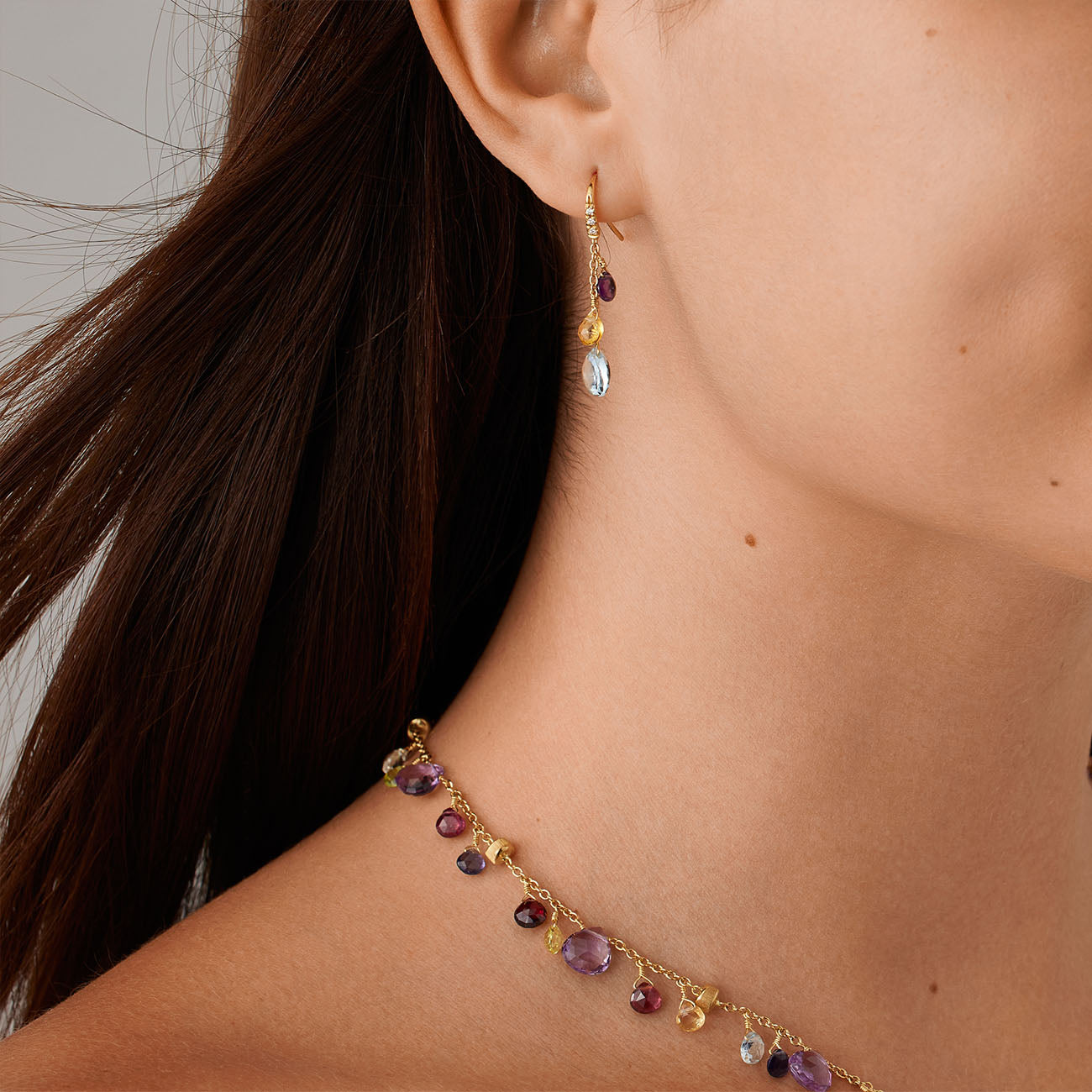 Marco Bicego Paradise 3 Mixed Gemstone Dangle Earrings with Diamonds