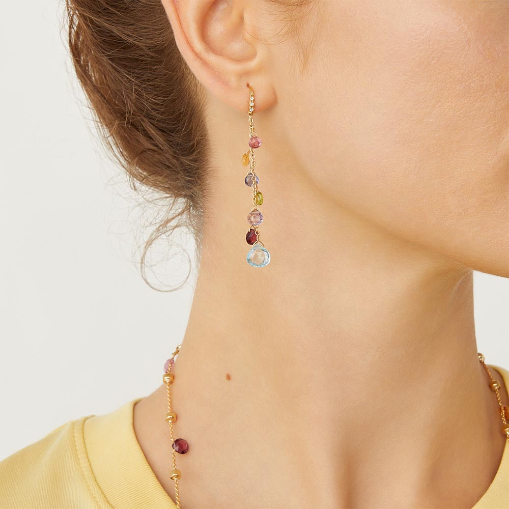 Marco Bicego Paradise 7 Mixed Gemstone Drop Earrings with Diamonds