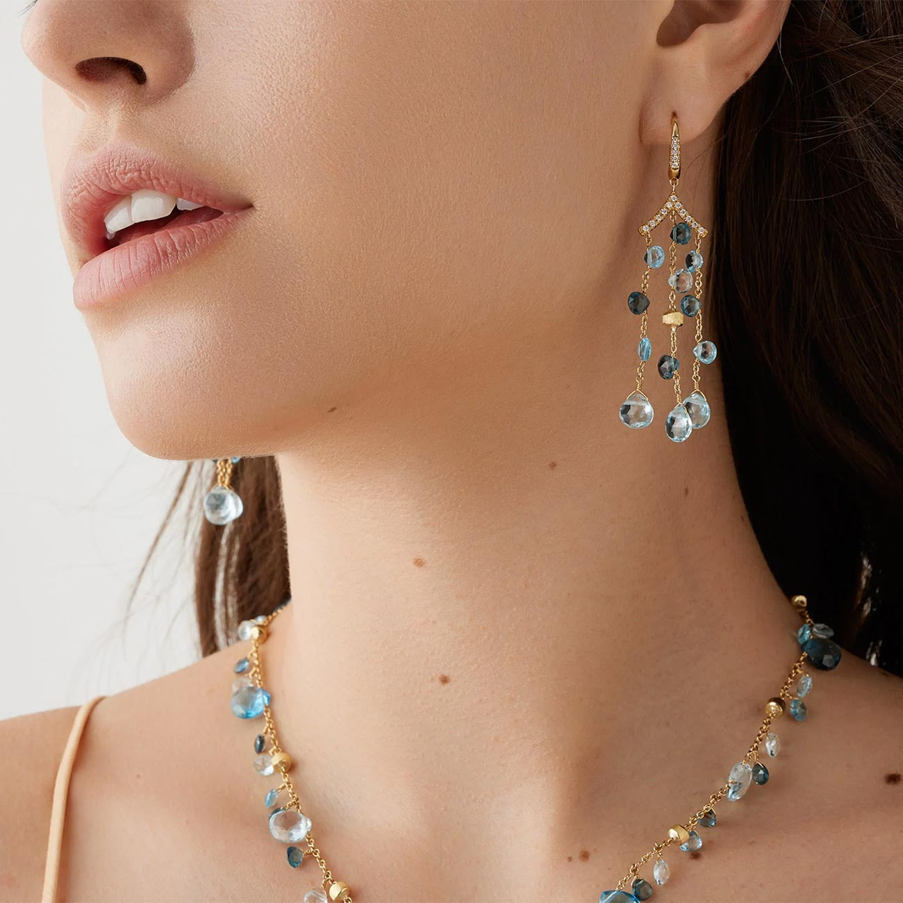 Marco Bicego Paradise Alta Mixed Topaz Three-Strand Chandelier Earrings