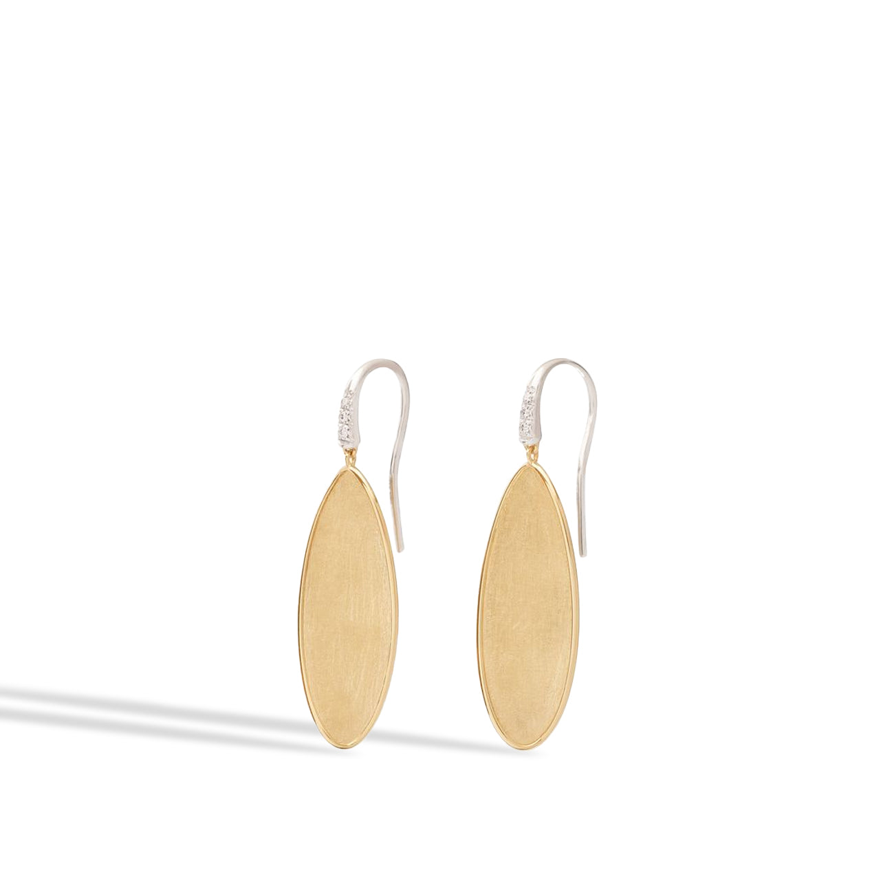 Marco Bicego Lunaria Twist Gold and Diamond Leaf Drop Earrings