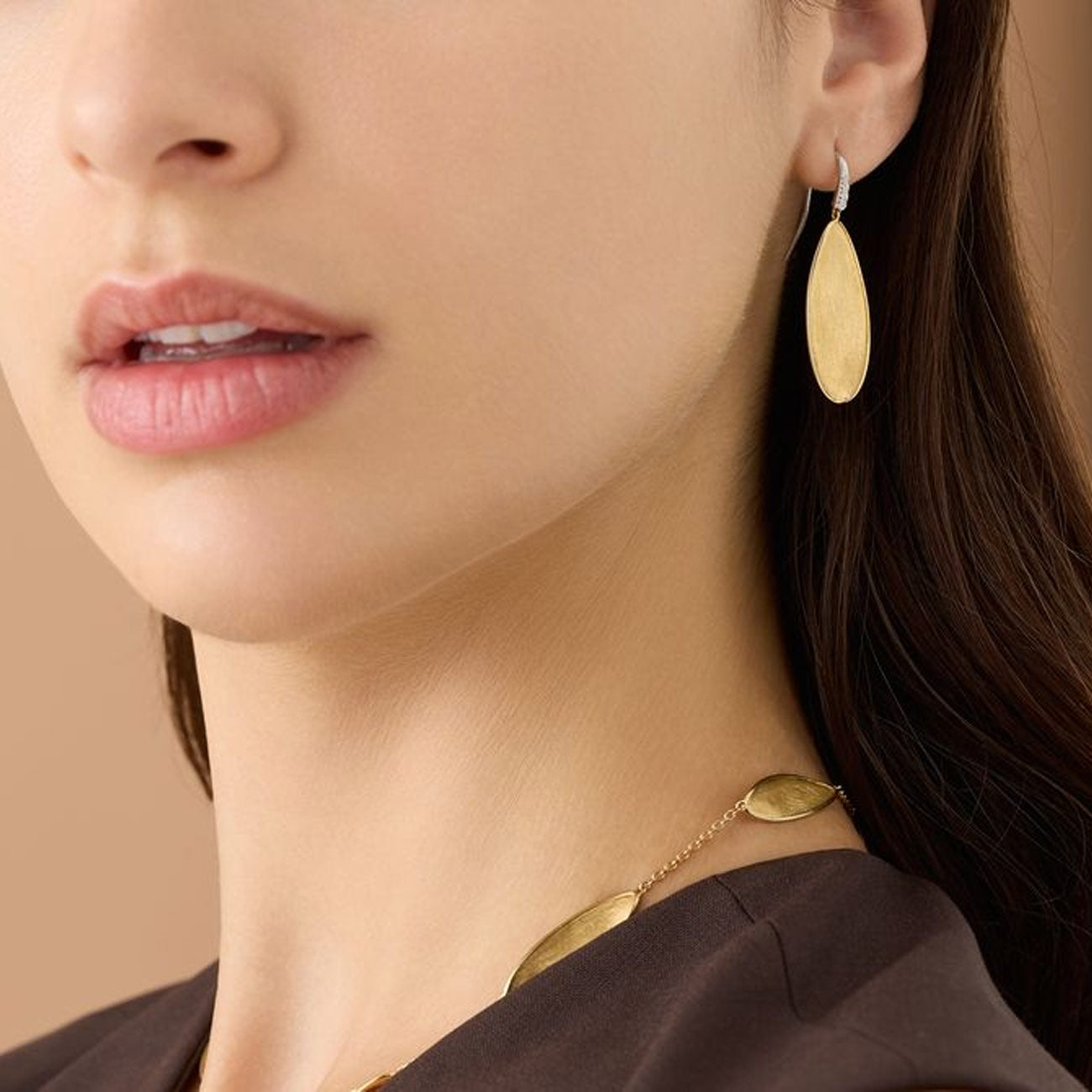 Marco Bicego Lunaria Twist Gold and Diamond Leaf Drop Earrings