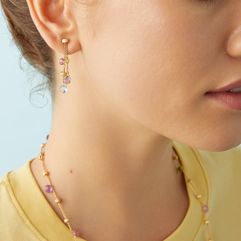 Marco Bicego Paradise Yellow Gold Mixed Gemstone Two Strand Drop Earrings