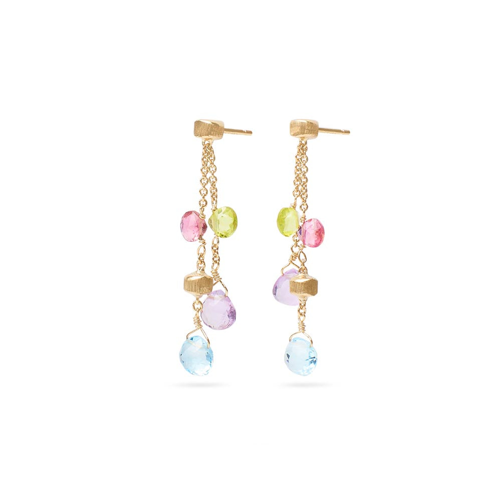 Marco Bicego Paradise Yellow Gold Mixed Gemstone Two Strand Drop Earrings