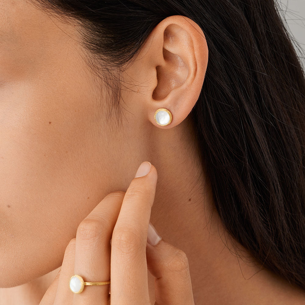 Marco Bicego Jaipur Yellow Gold Mother of Pearl Petite Stud Earrings