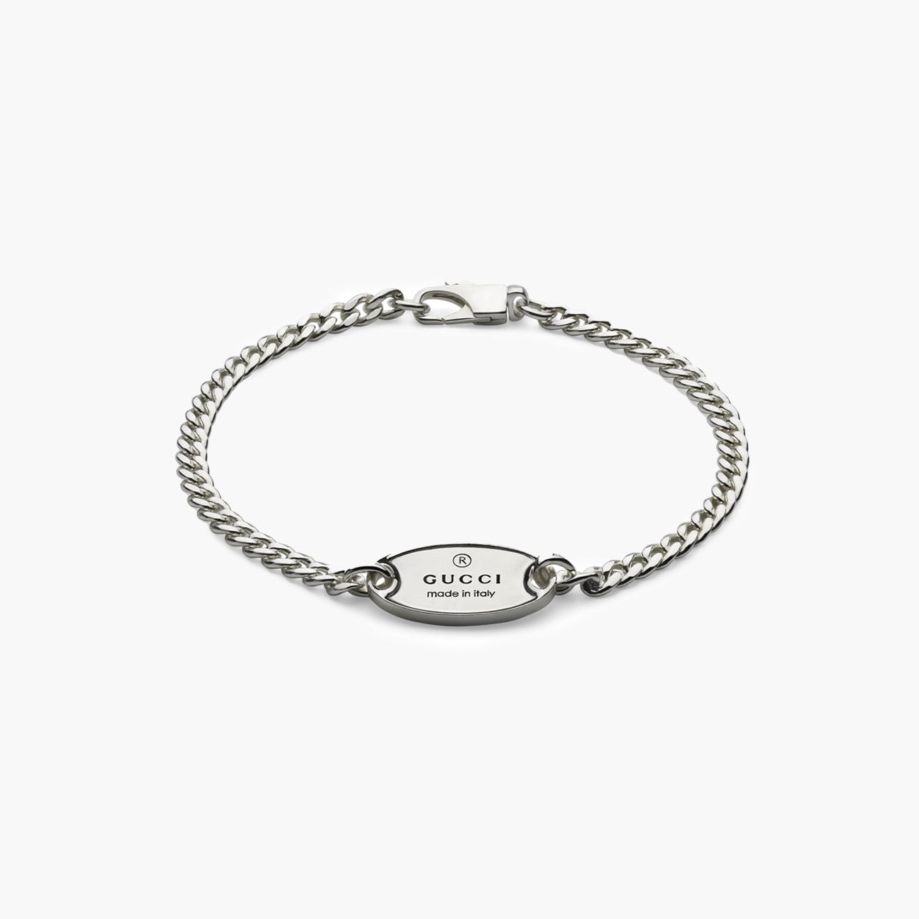 Gucci Trademark Sterling Silver Oval Tag Bracelet