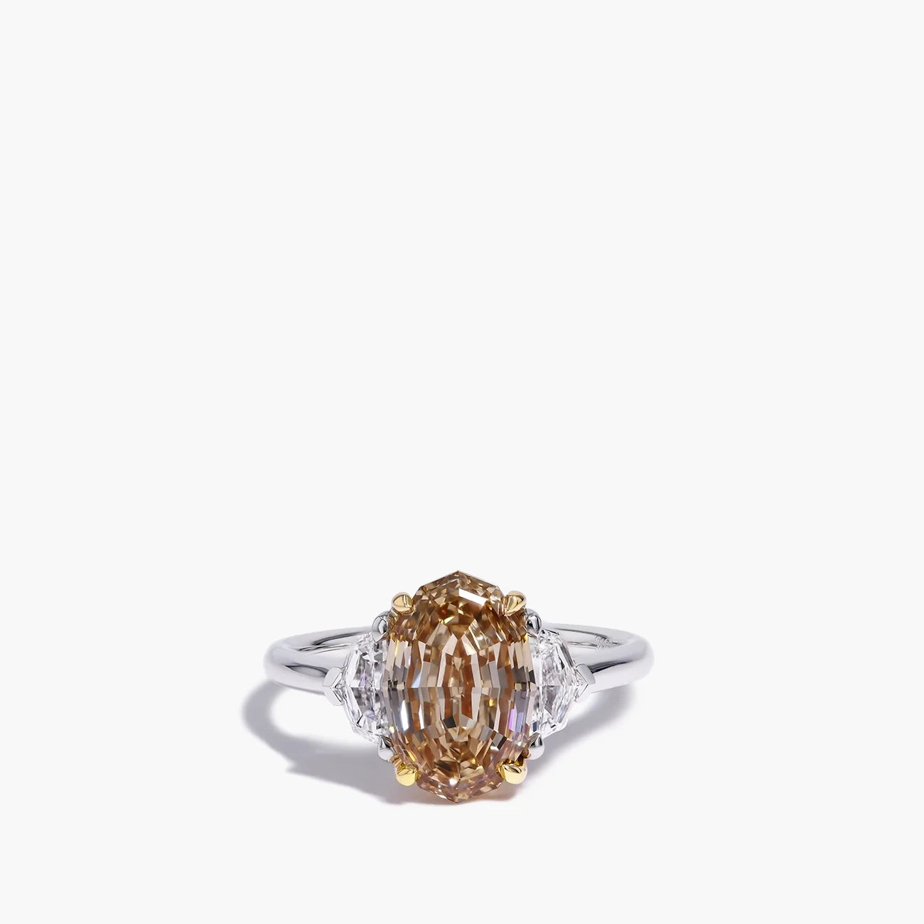 3 Carat Step Cut Oval Ochre Diamond Engagement Ring