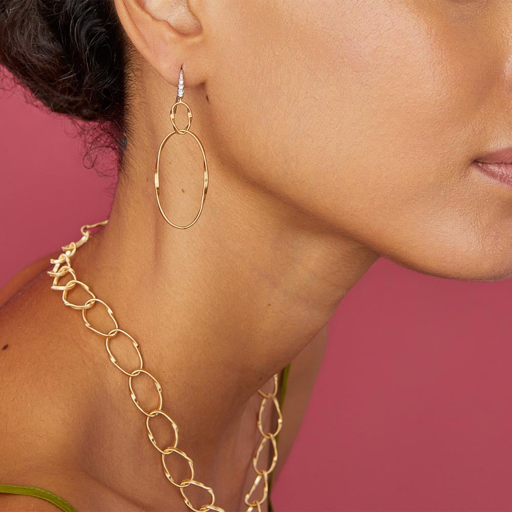 Marco Bicego Marrakech Onde Gold and Diamond Drop Earrings