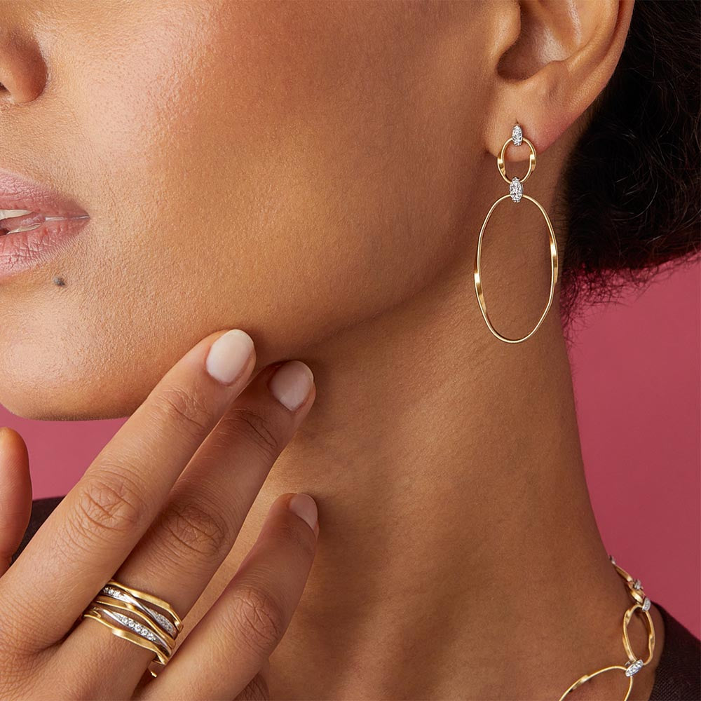 Marco Bicego Marrakech Onde Gold and Diamond Double Drop Earrings