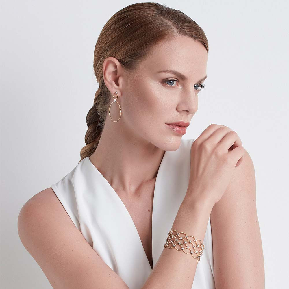 Marco Bicego Marrakech Onde Gold and Diamond Double Drop Earrings