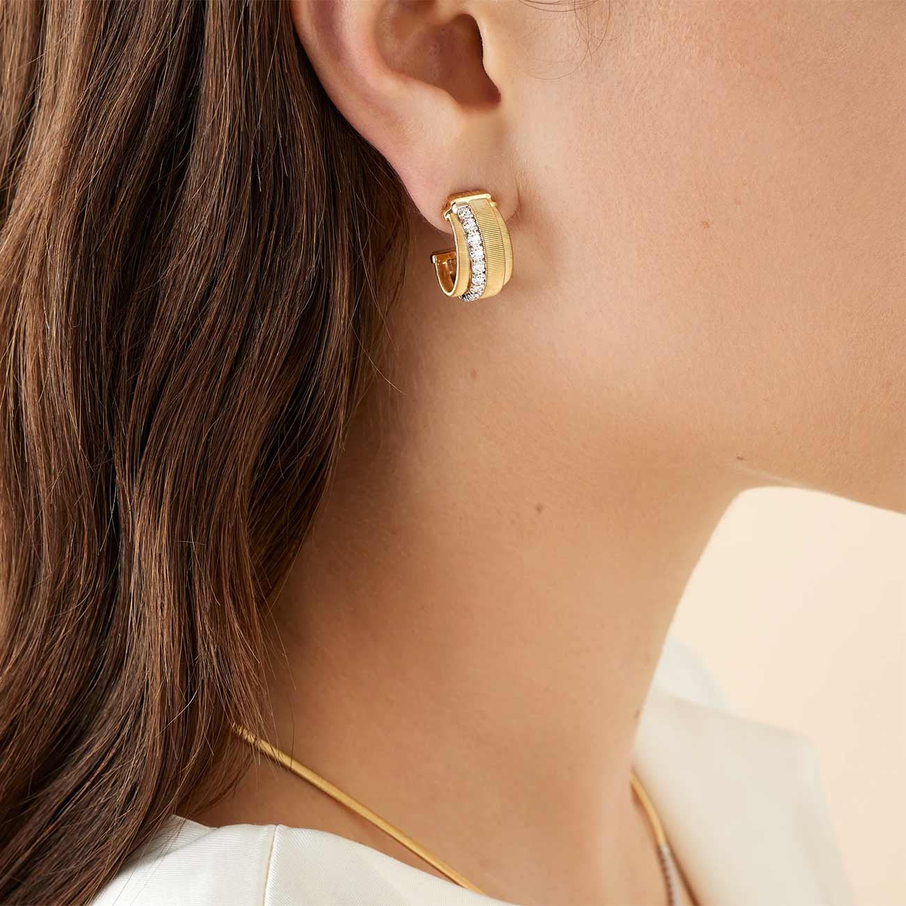 Marco Bicego Masai Yellow Gold Coil Huggie Earrings with Diamonds