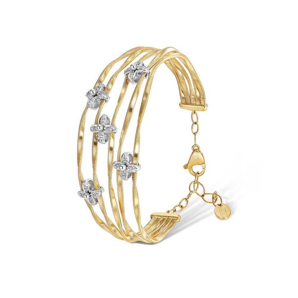Marco Bicego Marrakech Onde Five Row Diamond Flower Cuff Bracelet