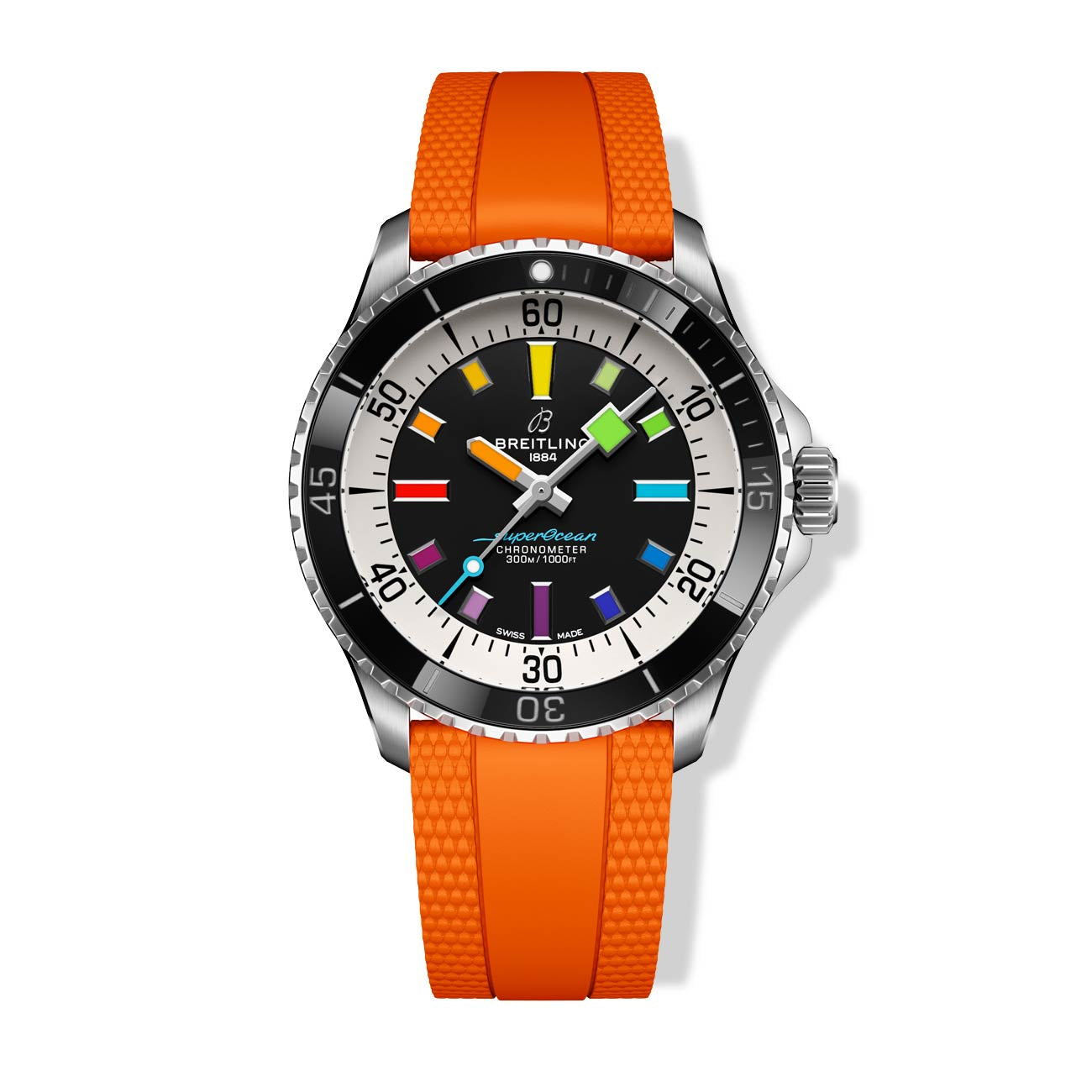 Breitling Superocean Automatic 42 Rainbow Dial on Orange Rubber Strap - 42mm