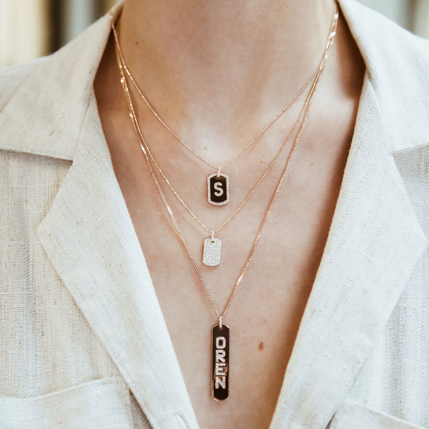Carbon & Hyde Diamond Dogtag Necklace in Rose Gold