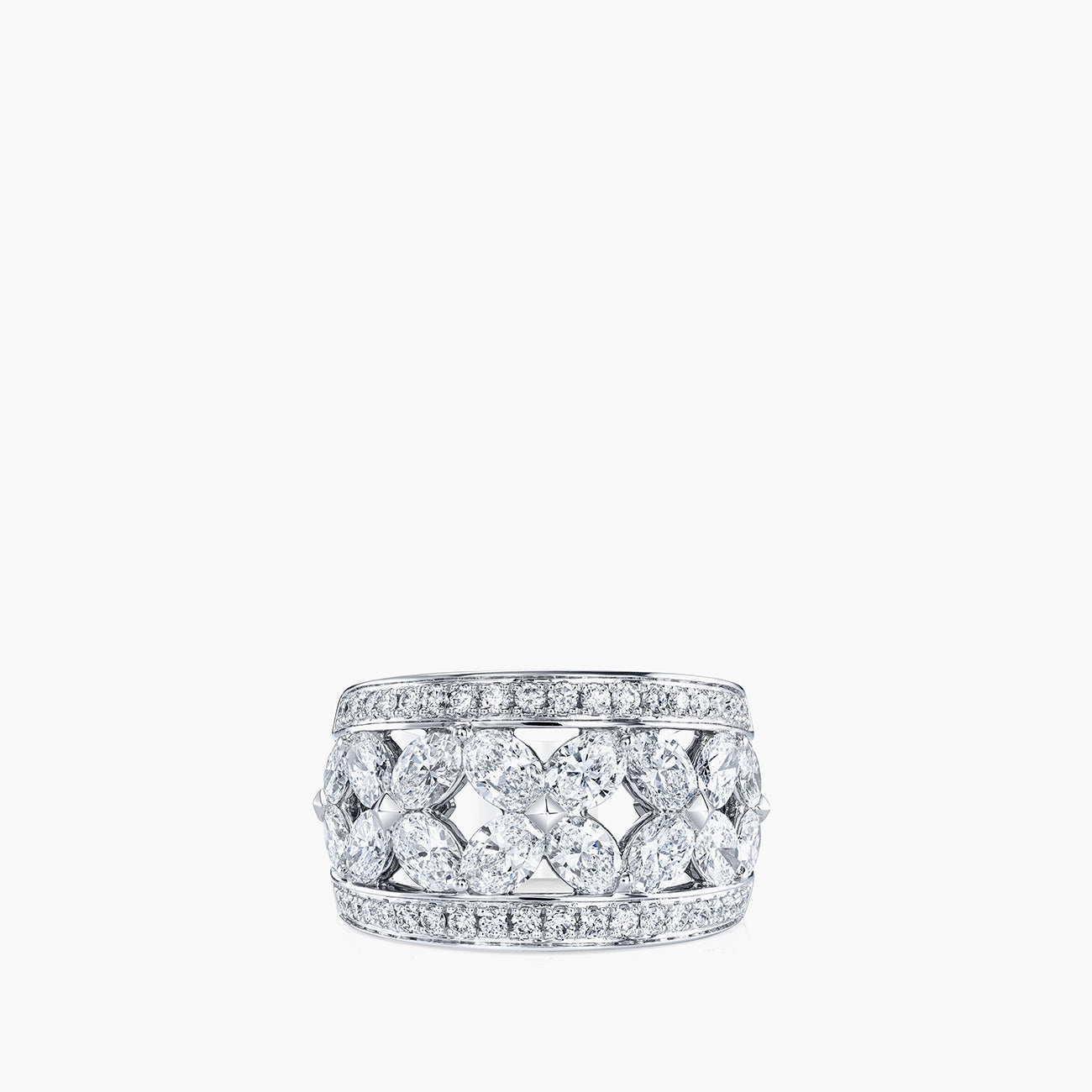 Oval Floral Band with Pave Accents