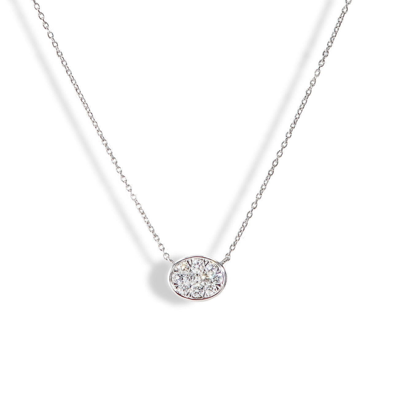 0.35ctw Oval Illusion Diamond Bezel Set Necklace in 14k White Gold