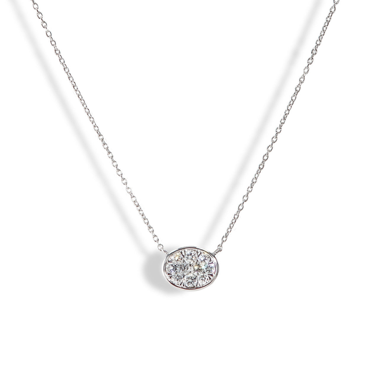 0.35ctw Oval Illusion Diamond Bezel Set Necklace in 14k White Gold