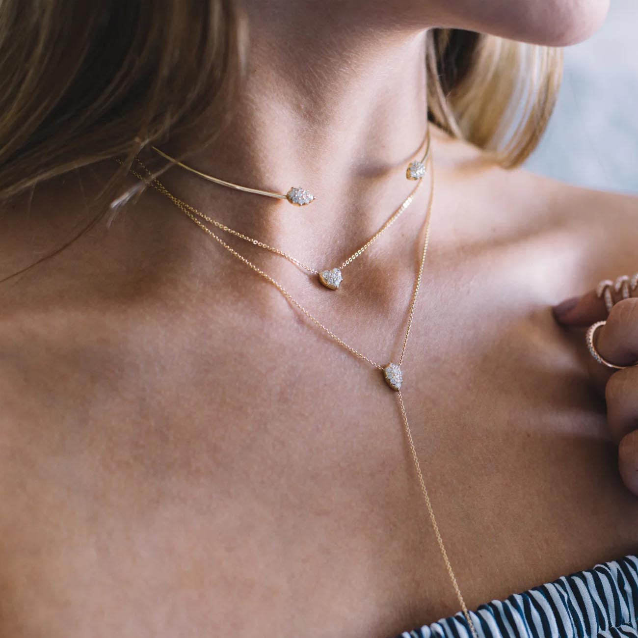 Carbon & Hyde White Gold Diamond Heart Choker Necklace