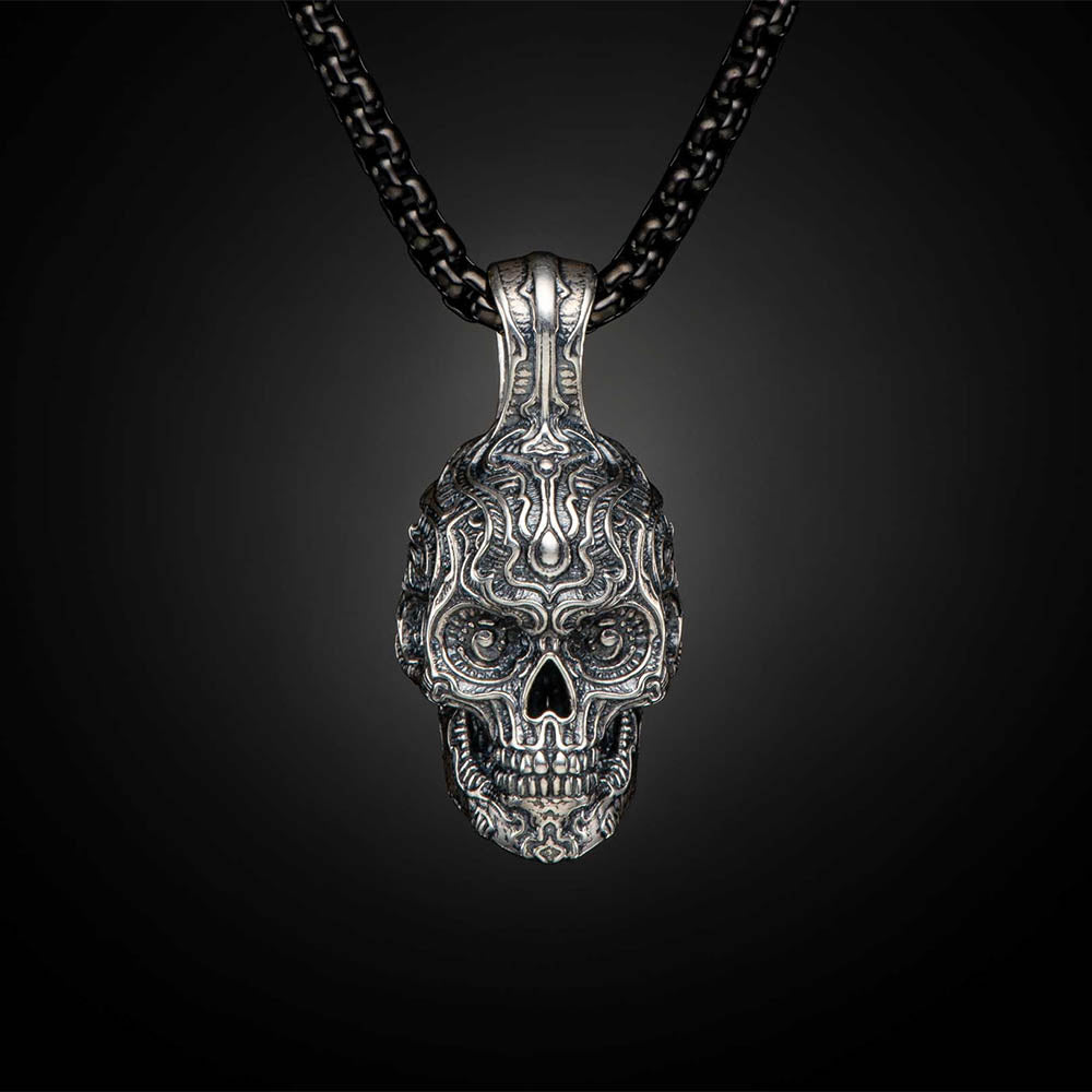 William Henry Cristobal Skull Necklace on Black Bronze Necklace