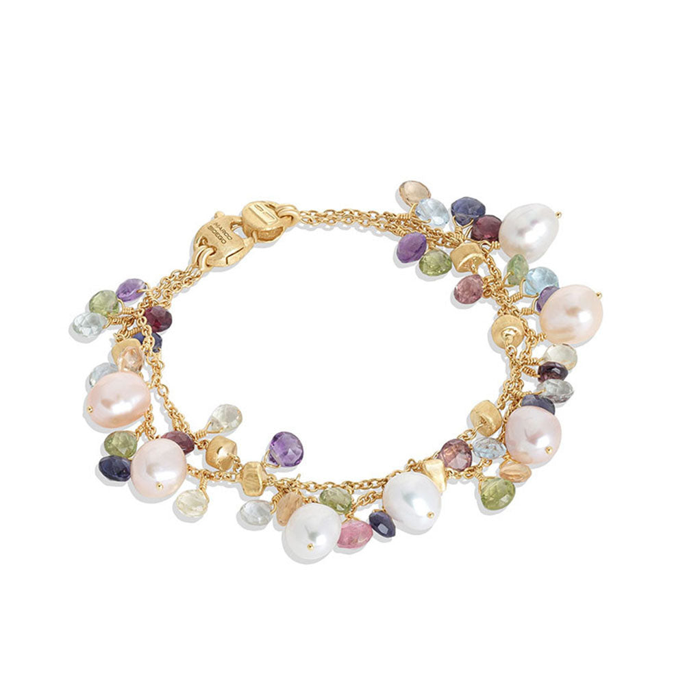 Marco Bicego Paradise White and Pink Pearls Mixed Gemstone Double Strand Bracelet