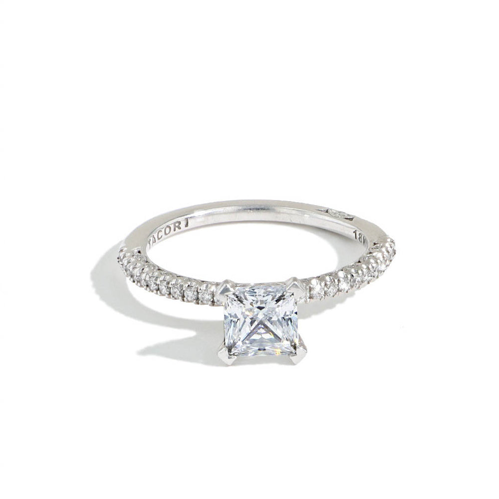 Tacori Petite Crescent Princess Solitaire Pave Engagement Ring Setting