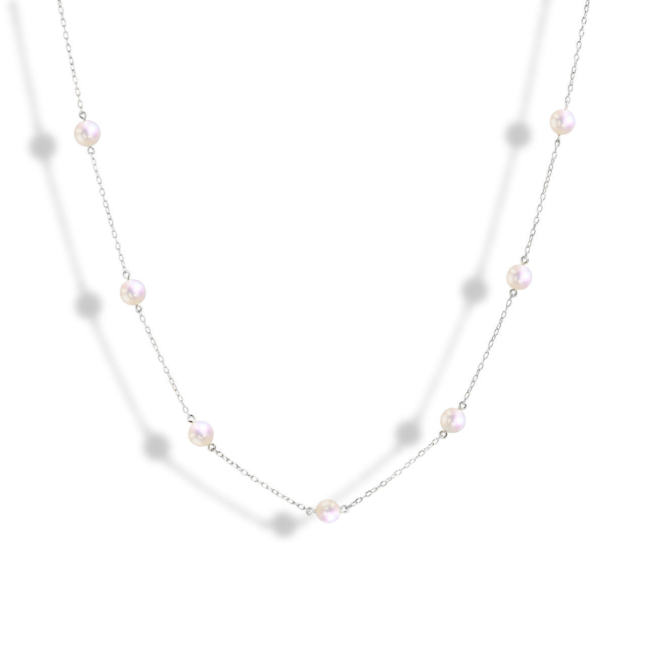 Akoya Pearl Station Necklace - White Gold