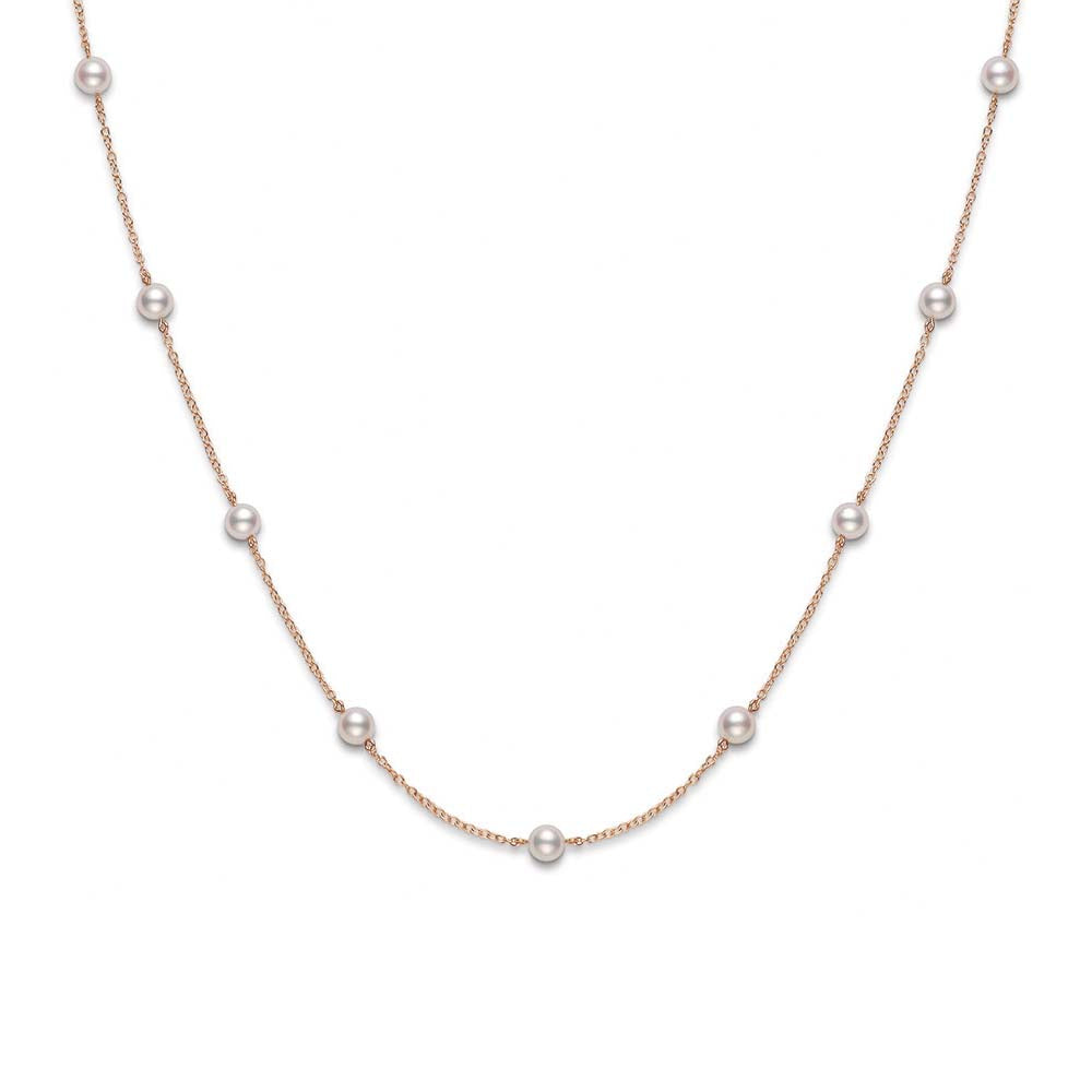 Akoya Pearl Station Necklace - Rose Gold
