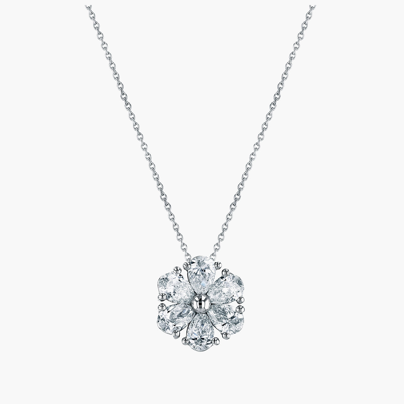 Pear-shaped diamond flower pendant on 16