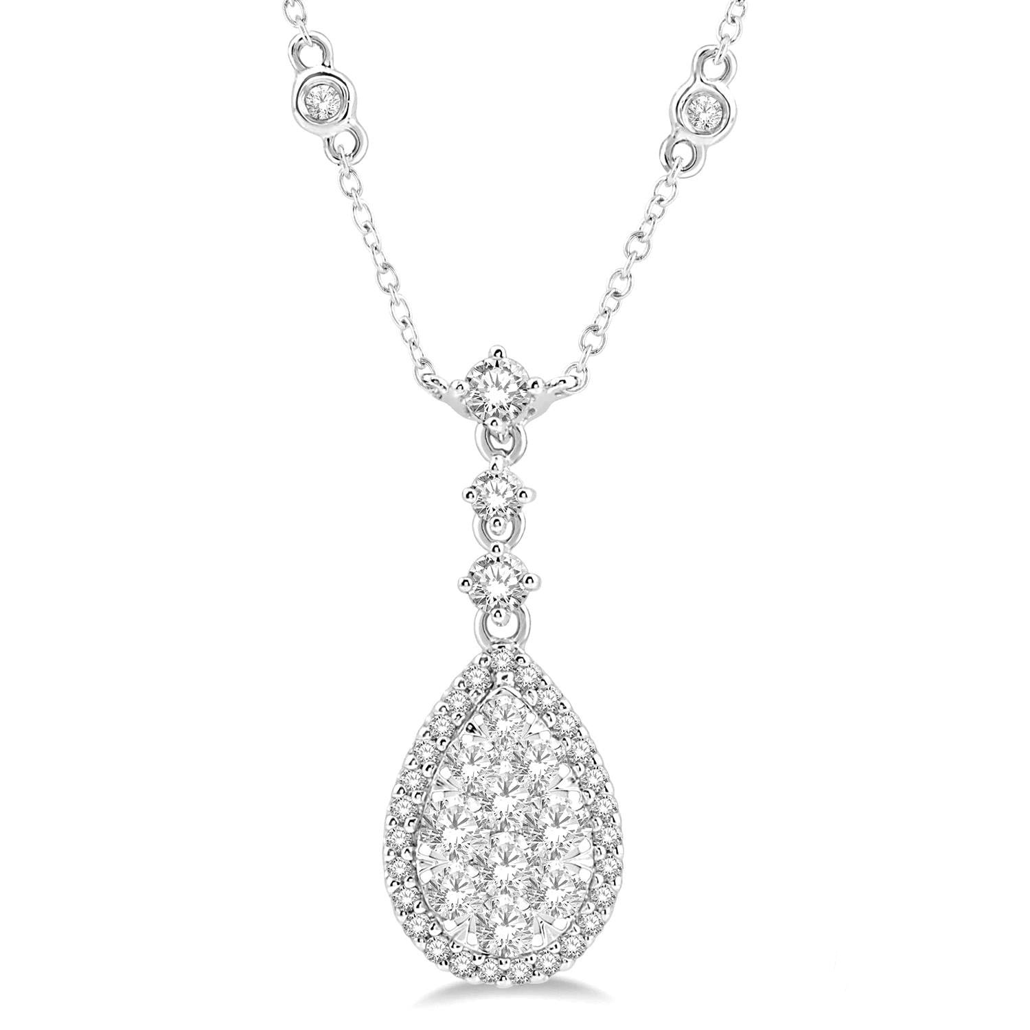 1 Carat Pear Illusion Diamond Necklace in 14k White Gold