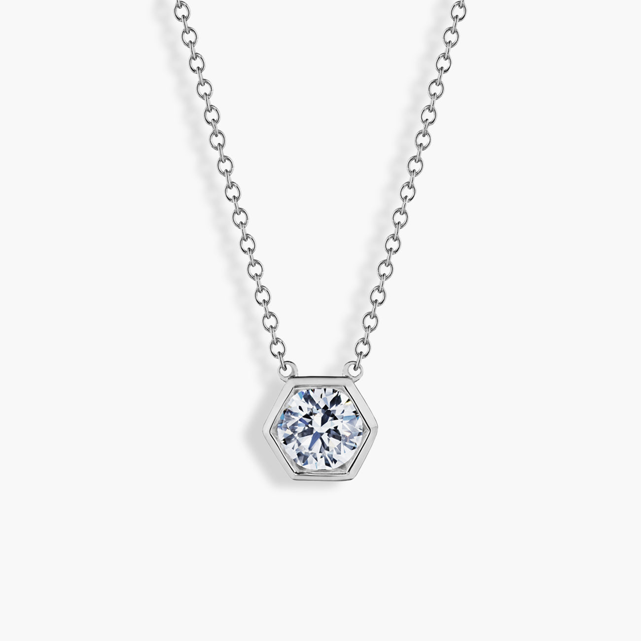 Hexagon Bezel Diamond Solitaire Necklace