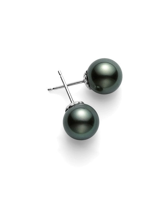 Mikimoto Black South Sea Pearl Stud Earrings - 18kt White Gold