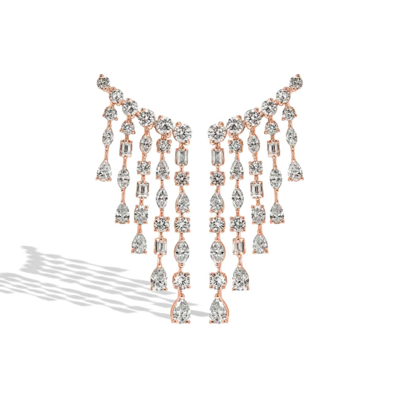 Private Label Cascade Multi-Shape Diamond Drop Earrings in 18K White Gold