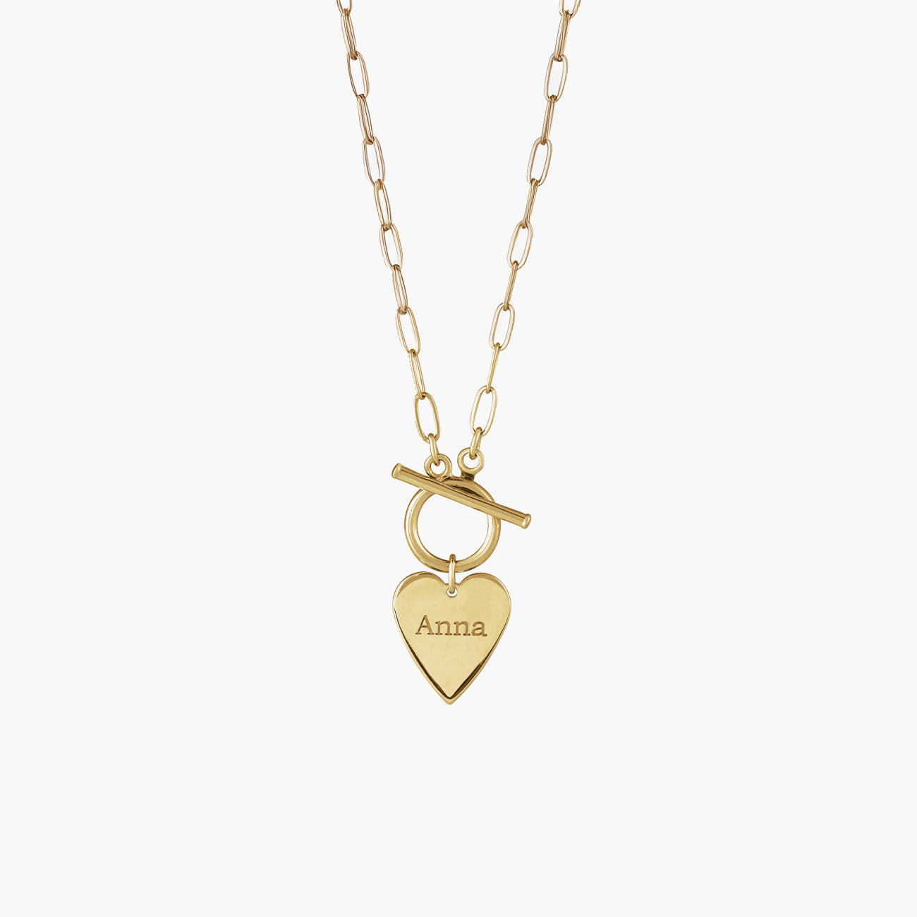 Private Label Engravable Heart Toggle Necklace in Yellow Gold