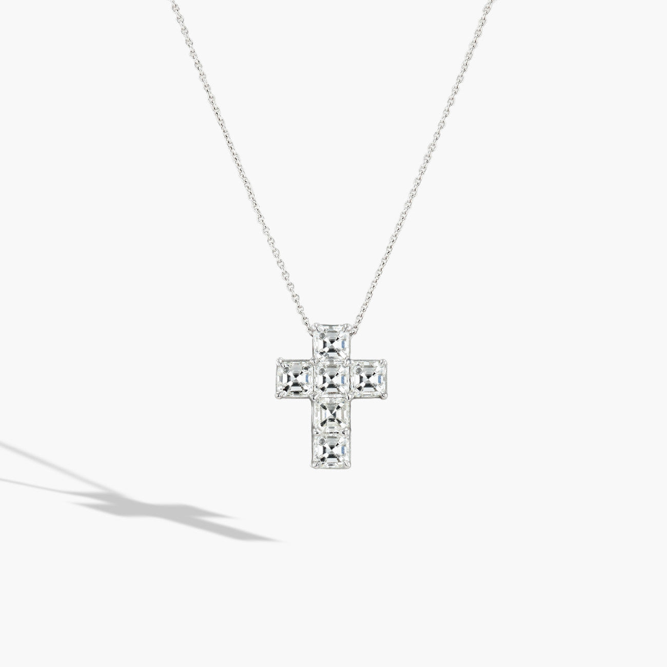 Platinum Asscher Diamond Cross Necklace - 3.02ctw