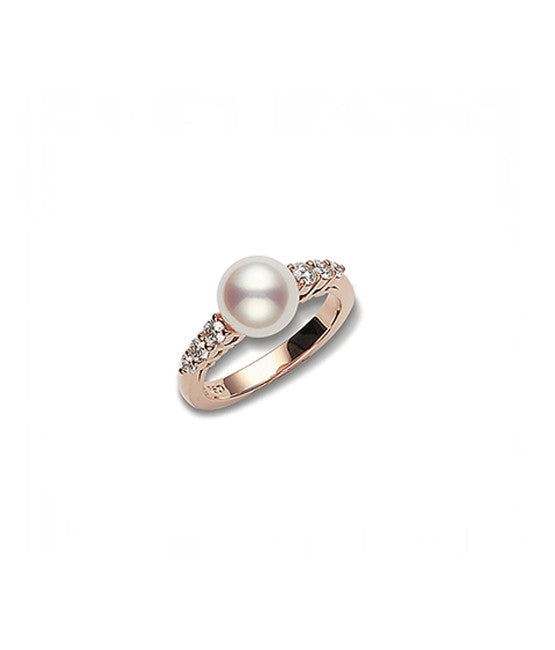 Mikimoto Morning Dew Rose Gold Akoya Pearl Diamond Ring