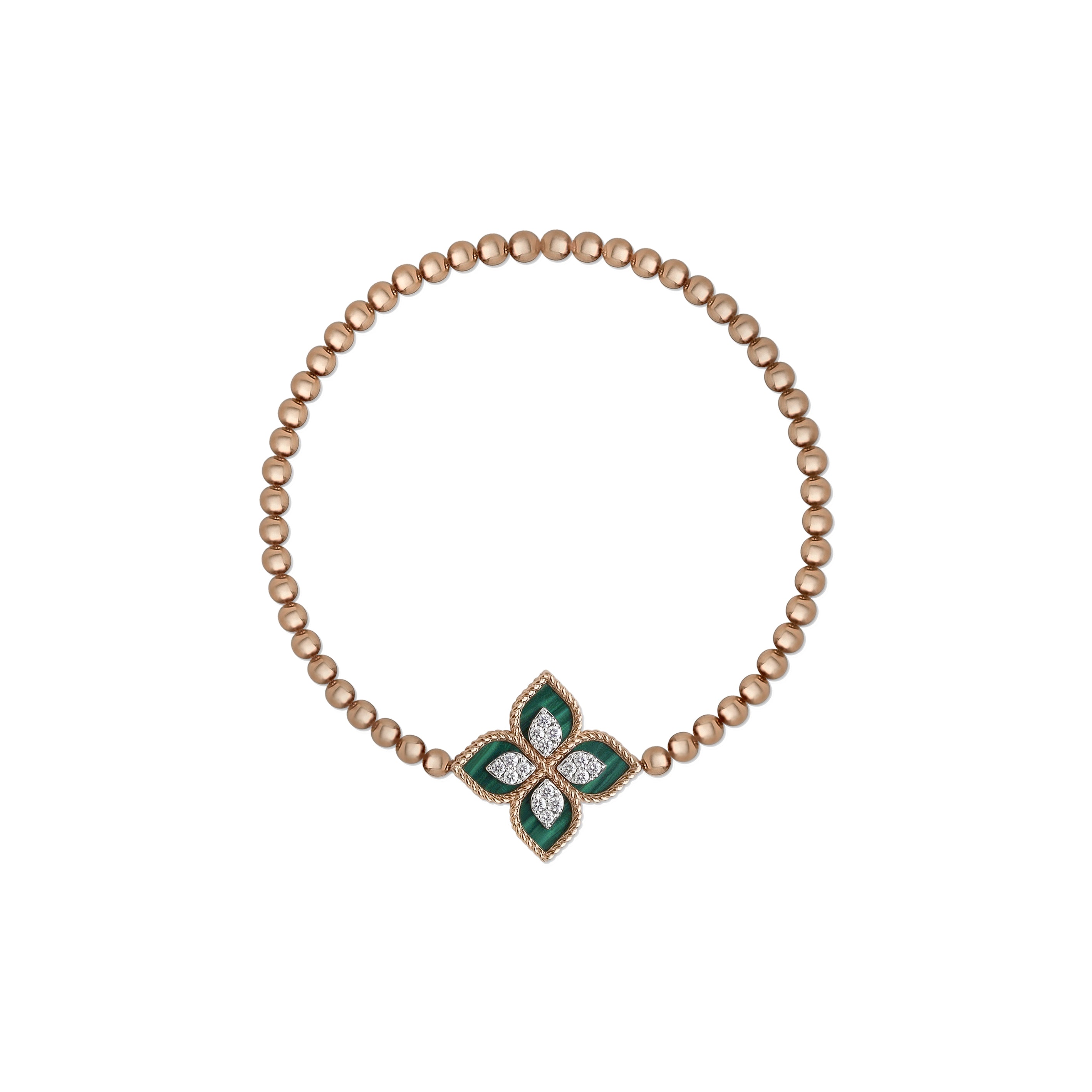 Roberto Coin Princess Flower Malachite and Diamond Stretch Bracelet