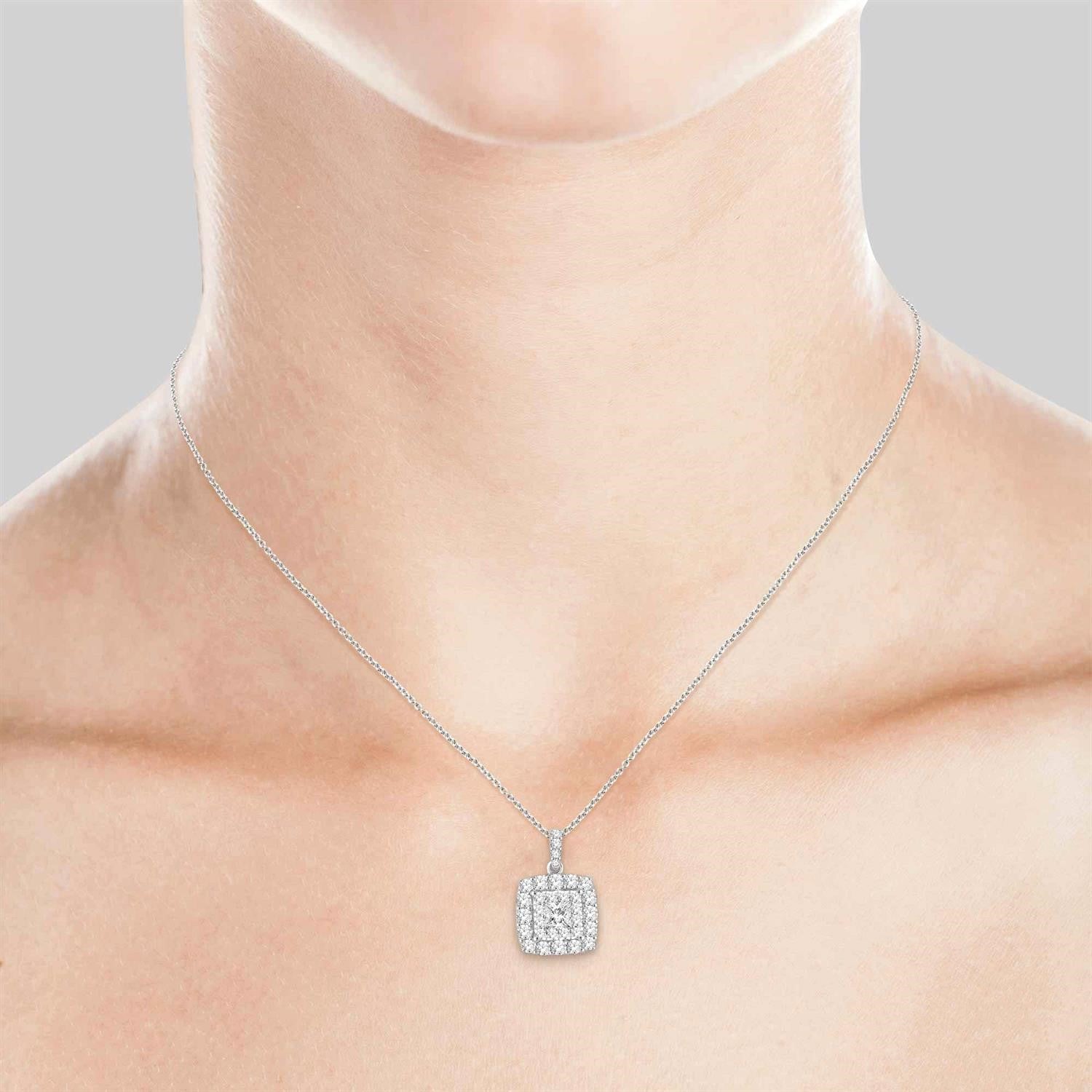 1.50 Carat Princess Cut Illusion Diamond Necklace in 14k White Gold
