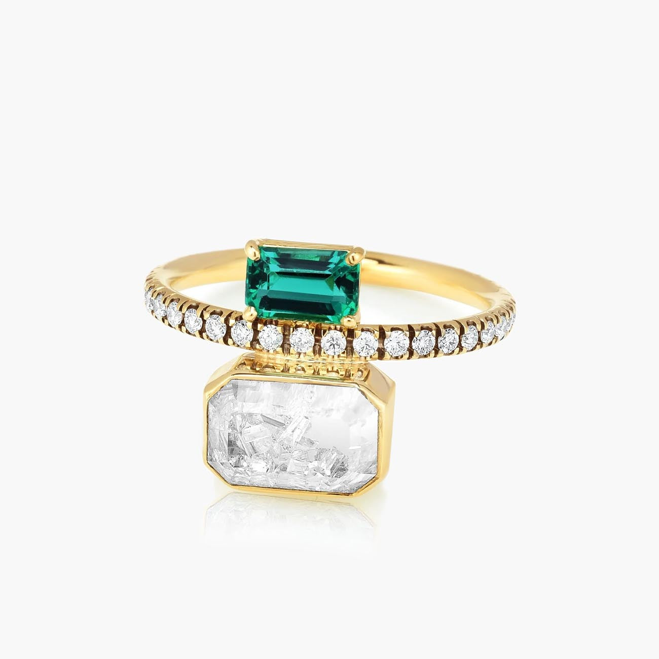 Moritz Glik Green Emerald and Diamond Shaker Ring