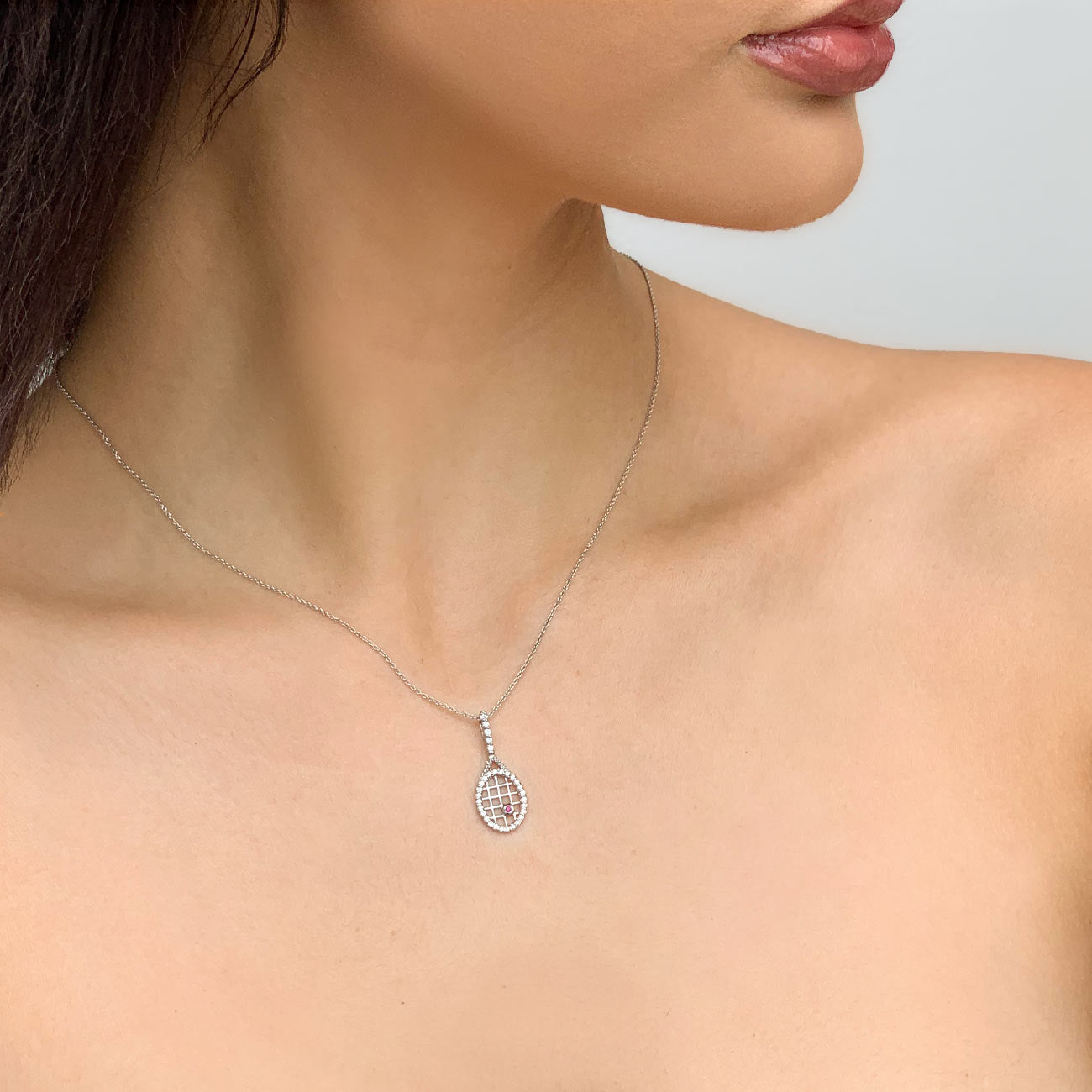 Roberto Coin Tiny Treasures White Gold Tennis Racquet Pendant Necklace