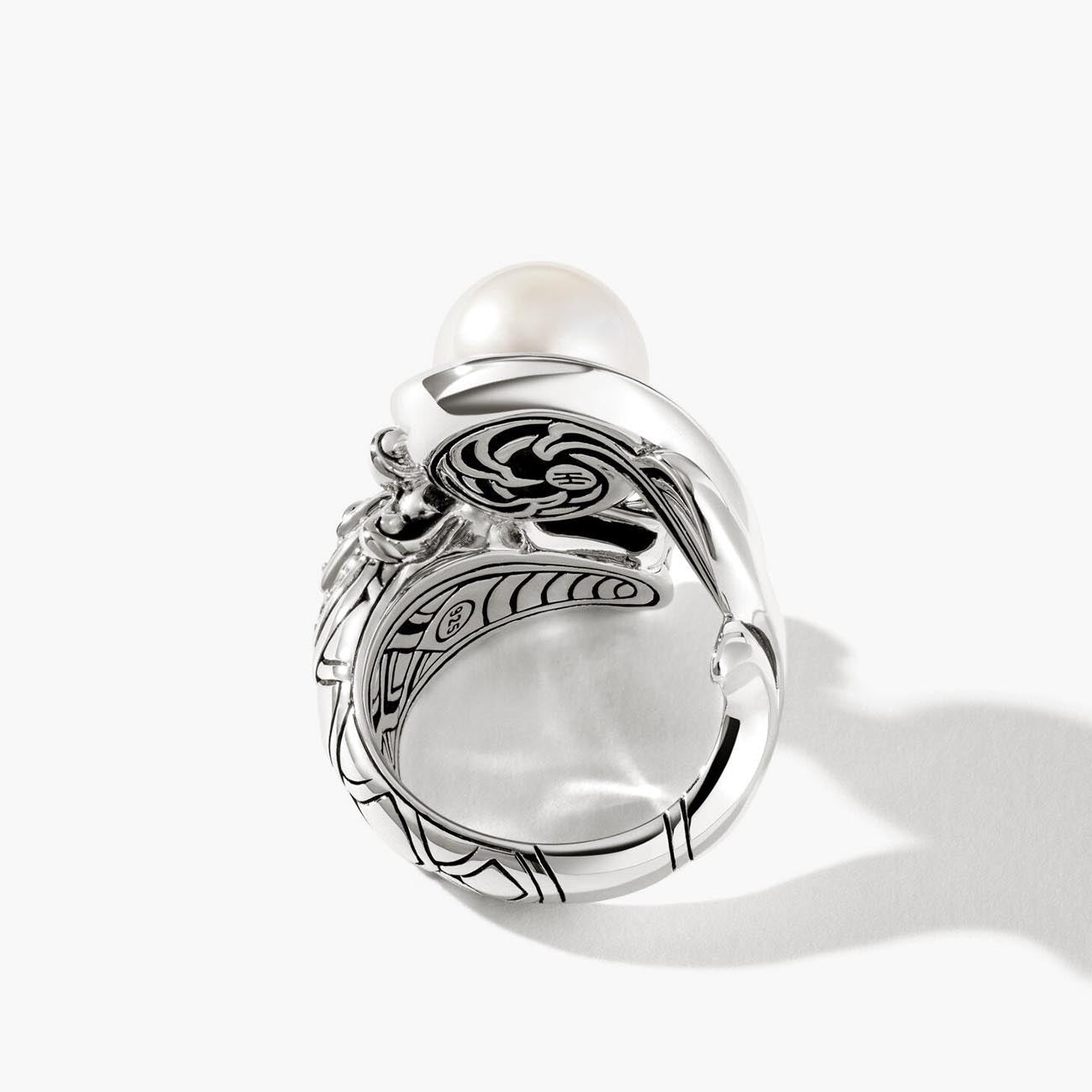 John Hardy Legends Naga Diamond Pave and Pearl Dragon Ring