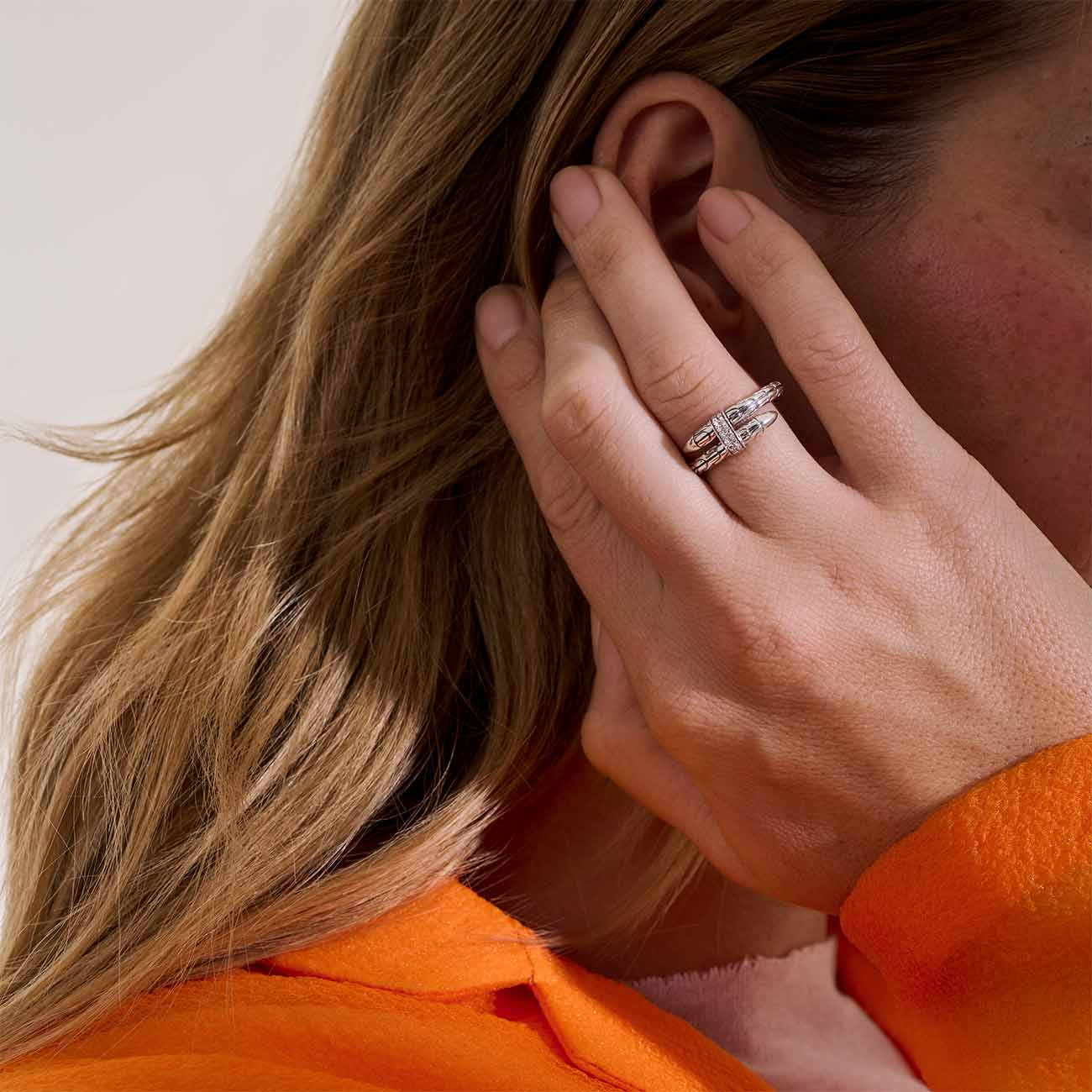 John Hardy Spear Silver Pave Diamond Single Coil Ring