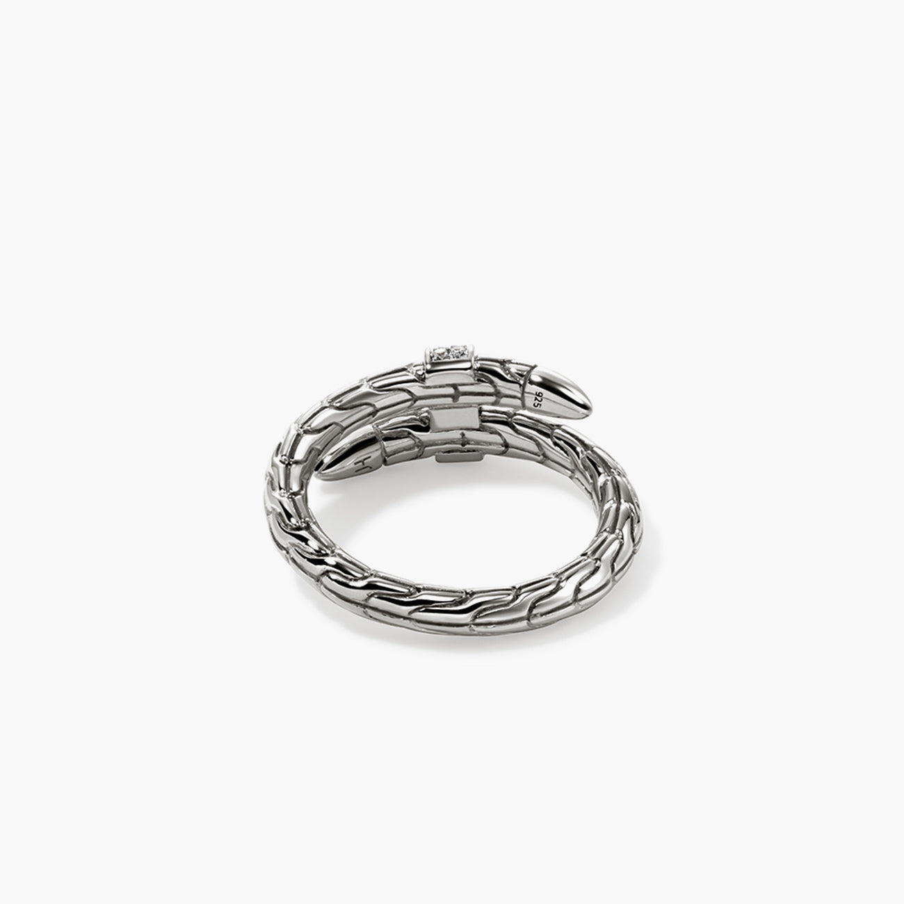 John Hardy Spear Silver Pave Diamond Single Coil Ring