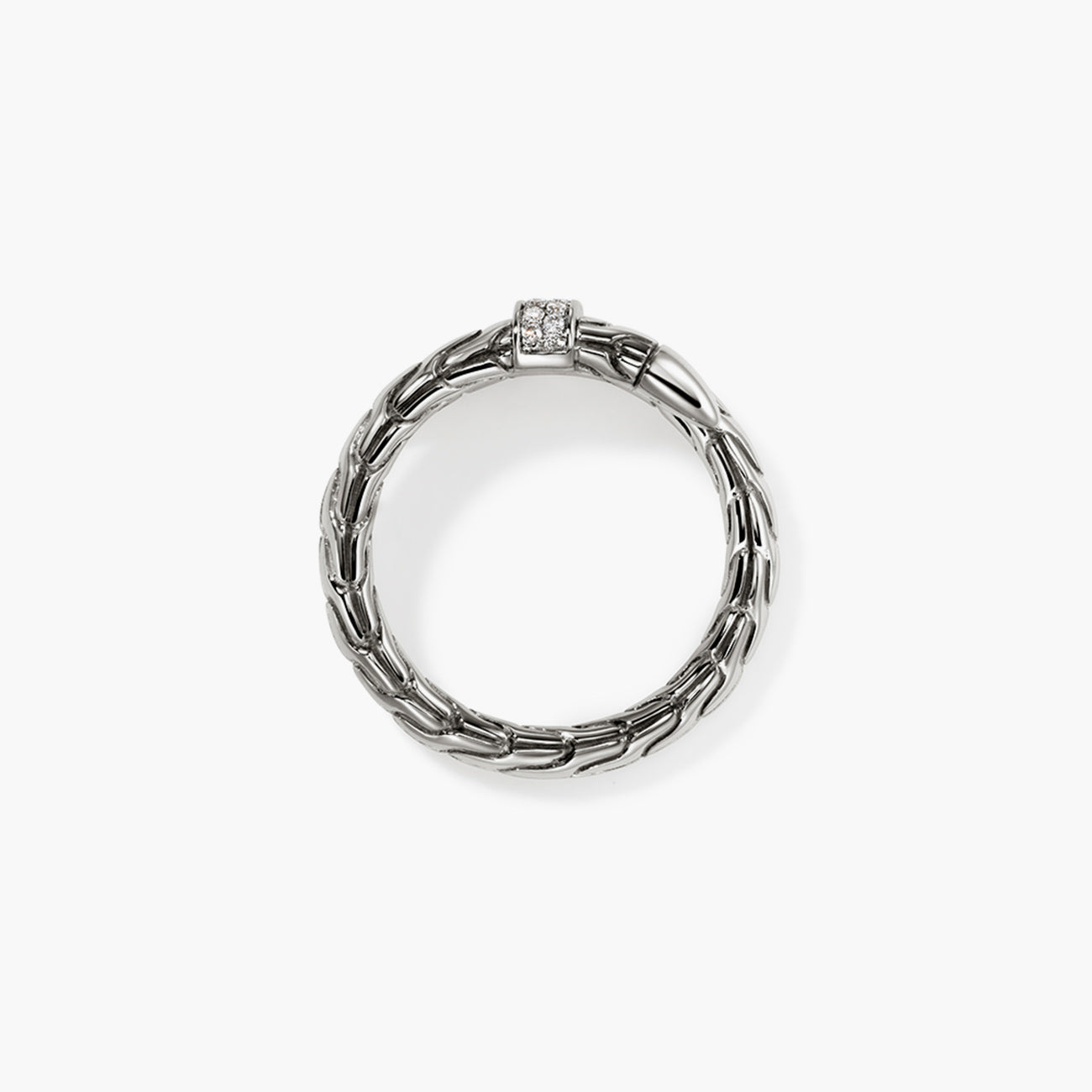 John Hardy Spear Silver Pave Diamond Single Coil Ring