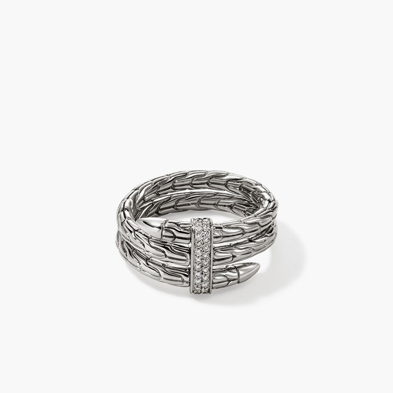 John Hardy Spear Silver Double Coil Ring with Pave Diamond