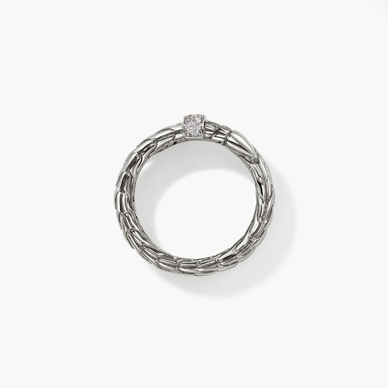 John Hardy Spear Silver Double Coil Ring with Pave Diamond