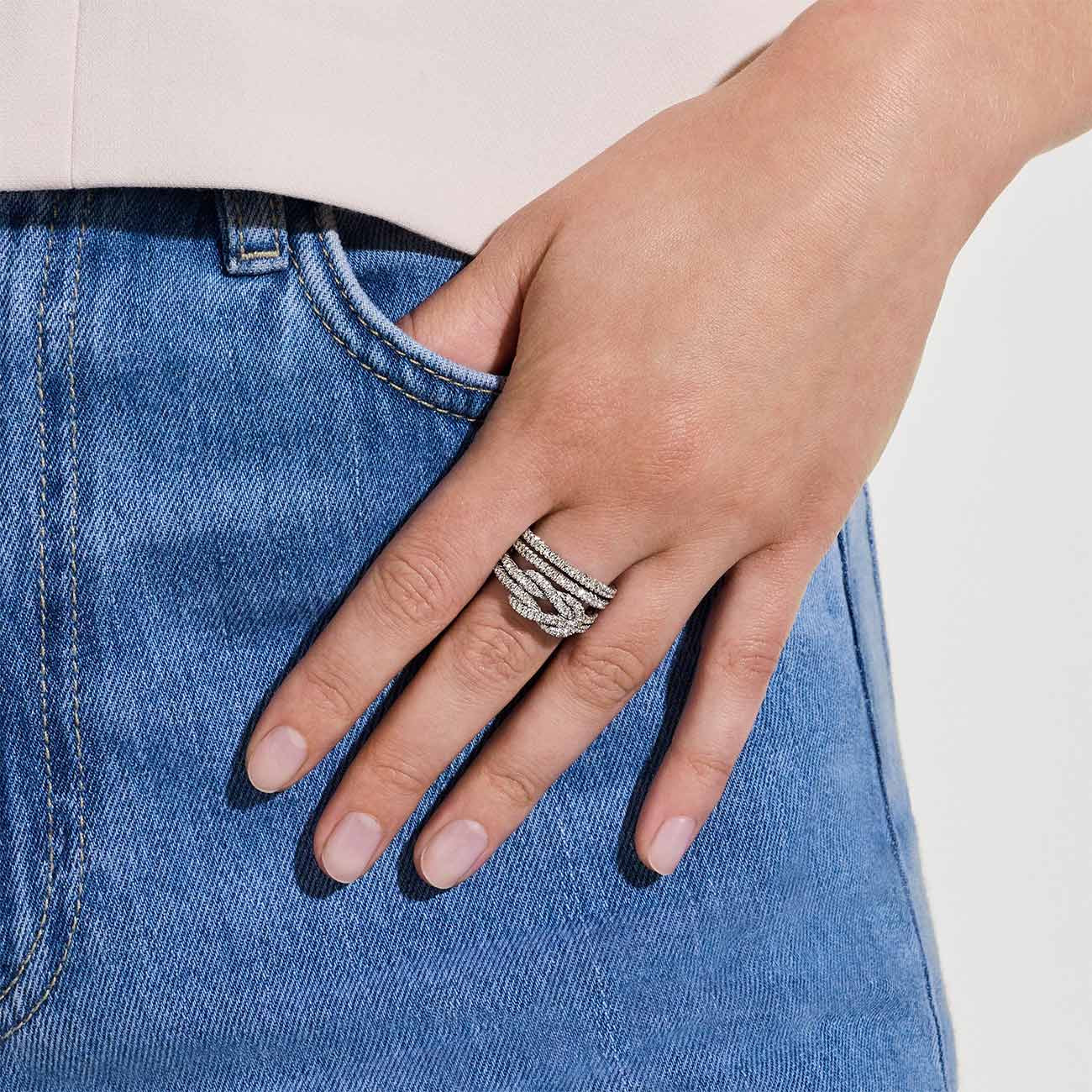 John Hardy Love Knot Diamond Pave Silver Ring