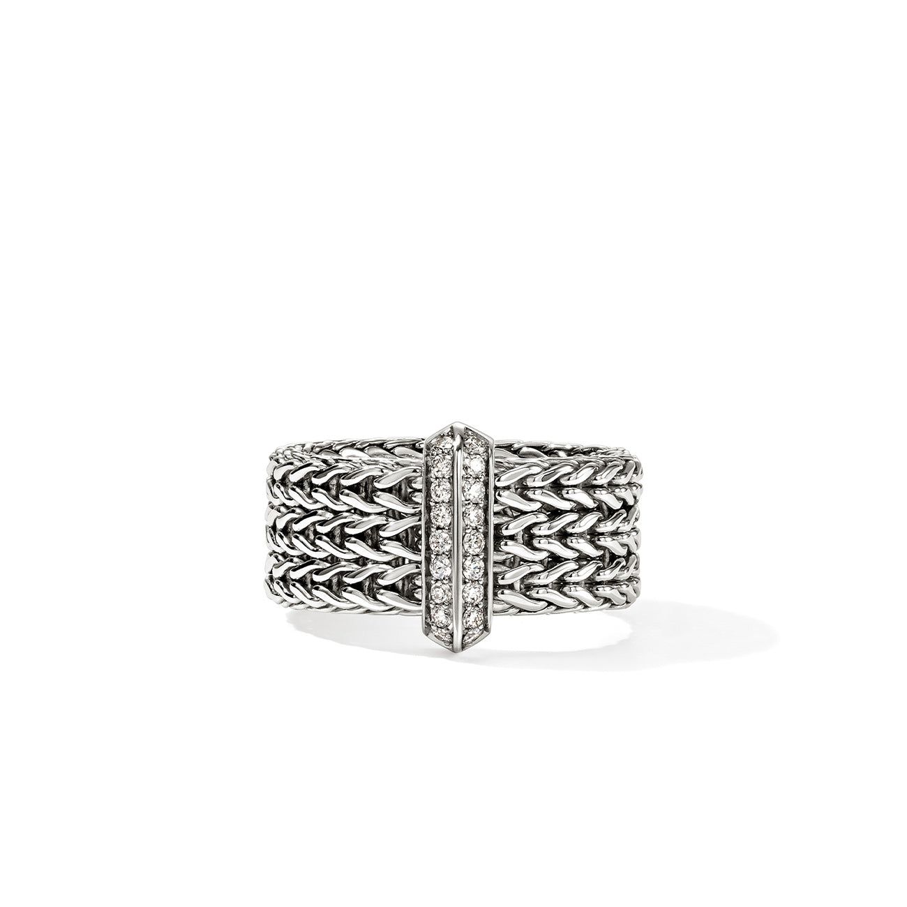 John Hardy Icon Link Diamond Pave Silver 9mm Bar Ring