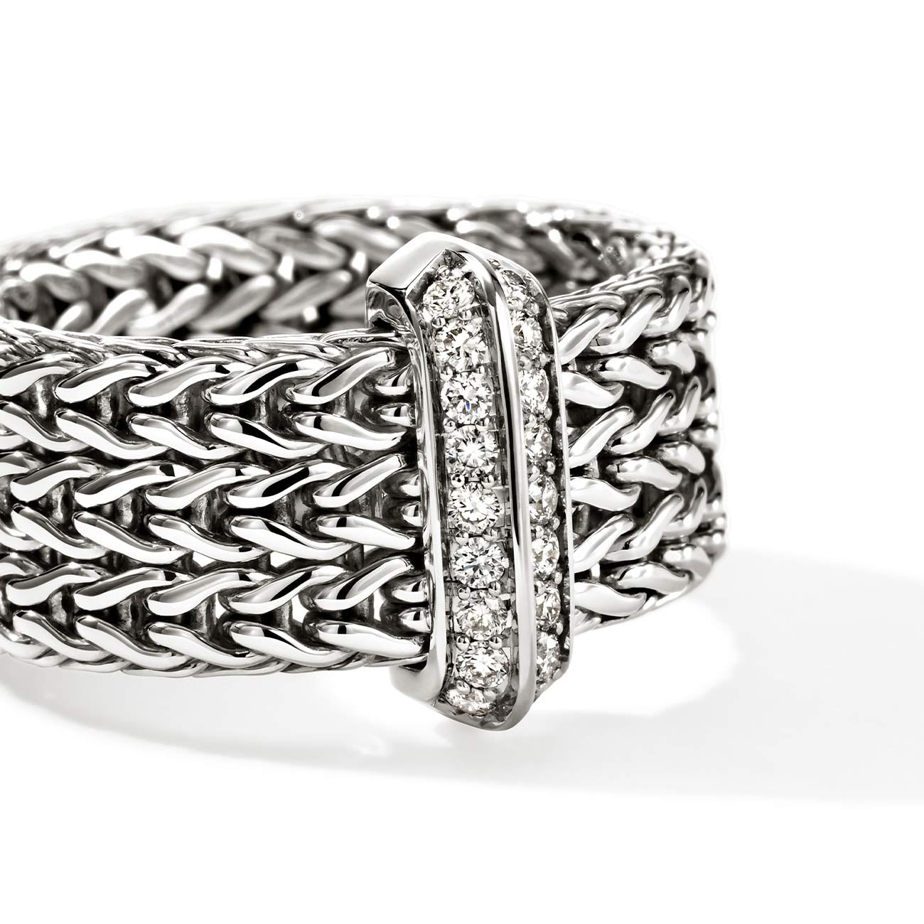 John Hardy Icon Link Diamond Pave Silver 9mm Bar Ring