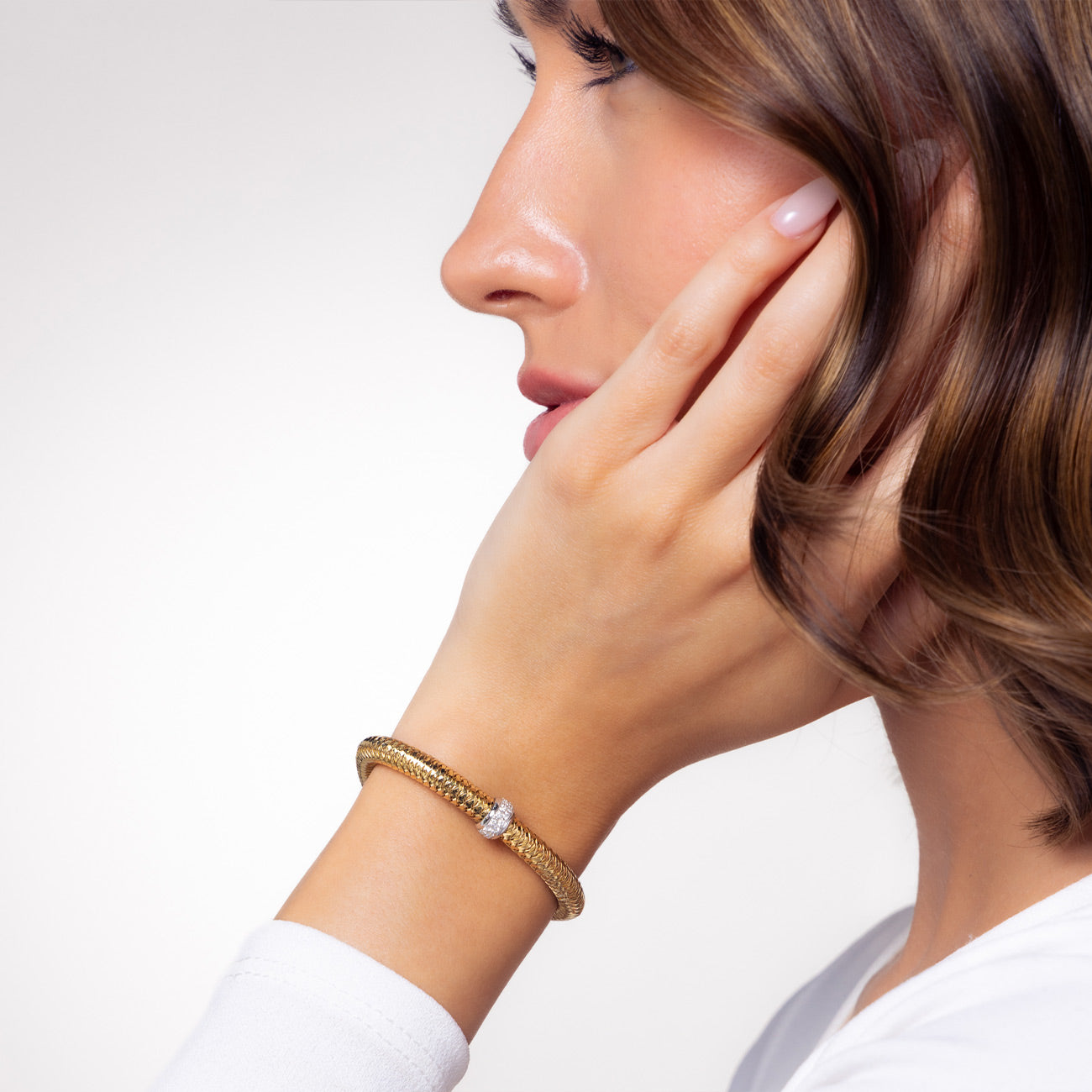 Roberto Coin Primavera Yellow Gold Diamond Station Flex Bracelet