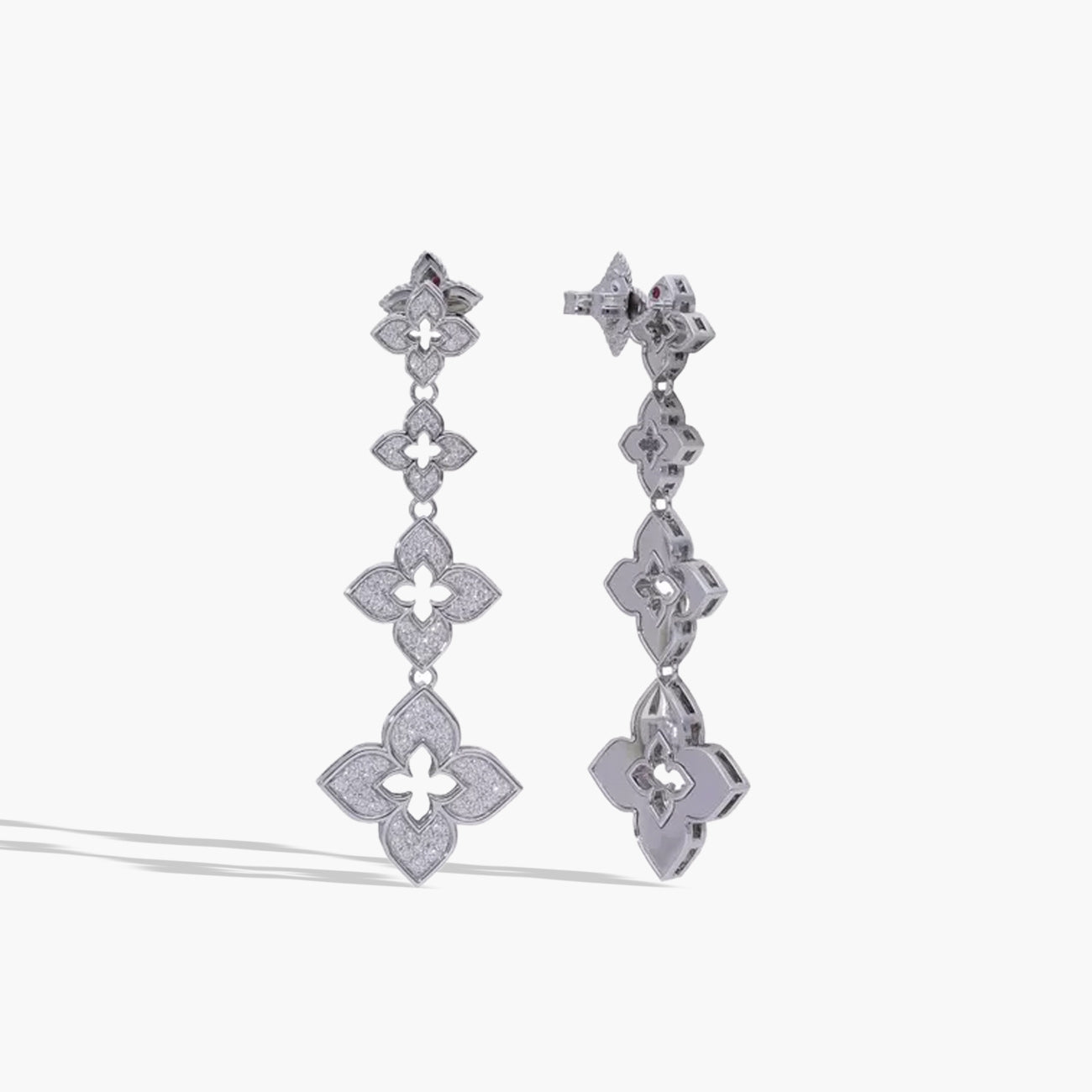Roberto Coin Diamond Venetian Princess Dangle Earrings in 18K White Gold