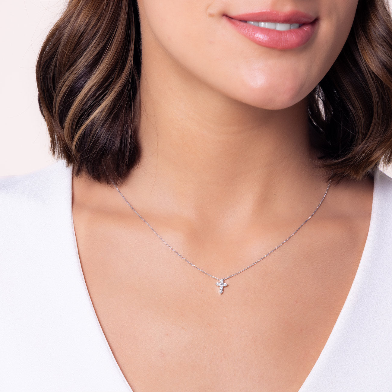 Roberto Coin Tiny Treasures White Gold Diamond Cross Necklace